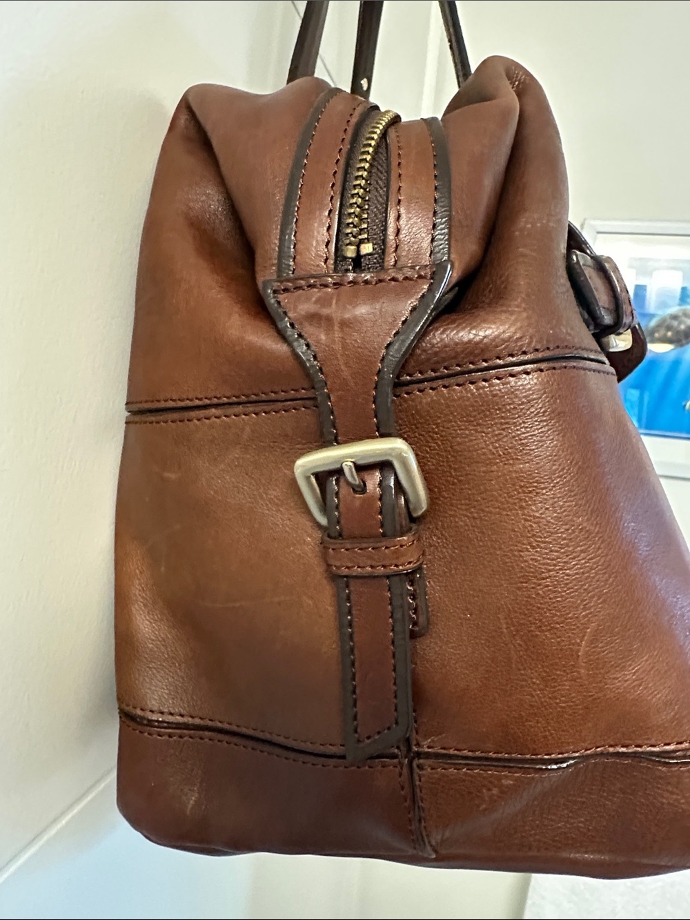 Boss Brown Leather Duffel Bag with Gold Hardware - Picture 4 of 12